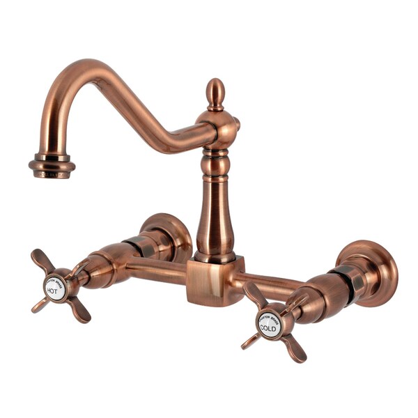 Kingston Brass Two-Handle Wall Mount Bridge Kitchen Faucet, Antique Copper KS124BEXAC - main