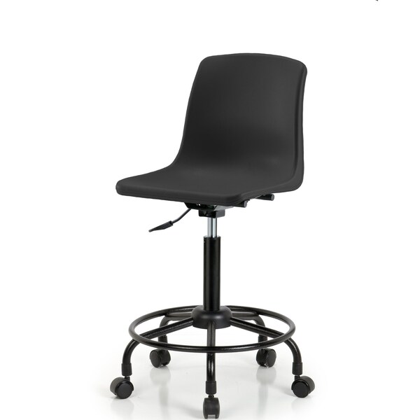 Blue Ridge Ergonomics Polypropylene Shell Chair - Medium Bench Height with Round Tube Base & Casters in Black SMBCH-RT-NBC-BLK - main