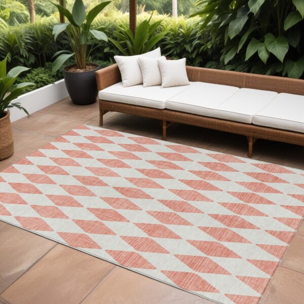 Homeroots 9' X 12' Salmon And Ivory Geometric Washable Indoor Outdoor Area Rug 577107 - main