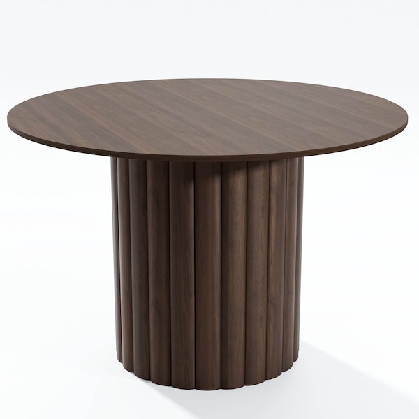 Homeroots 46" Brown Wood Pedestal Base Round Top Dining Table 720643 - main