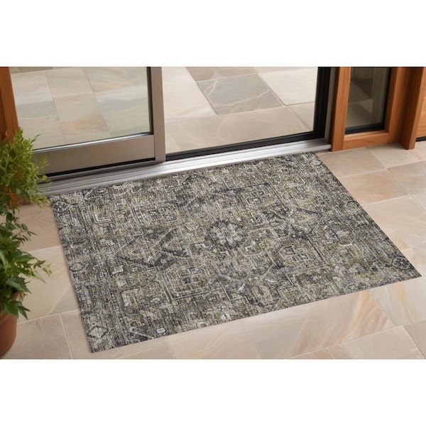 Homeroots 3' X 5' Taupe Oriental Washable Indoor Outdoor Area Rug 563793 - main