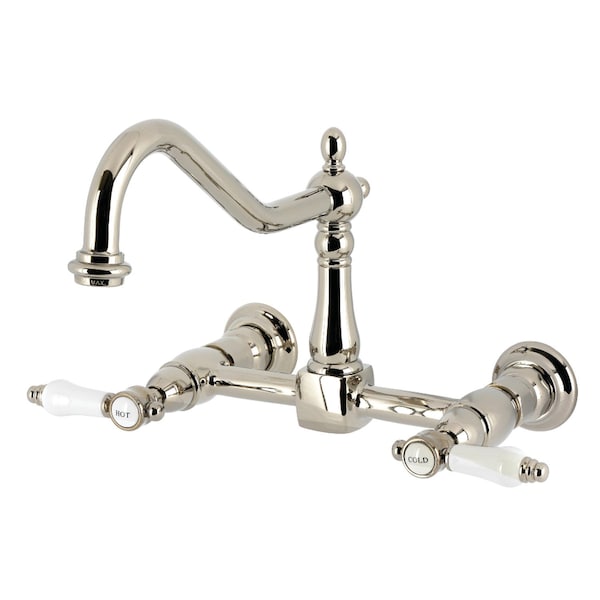 Kingston Brass Two-Handle Wall Mount Bridge Kitchen Faucet, Polished Nickel KS1246BPL - main