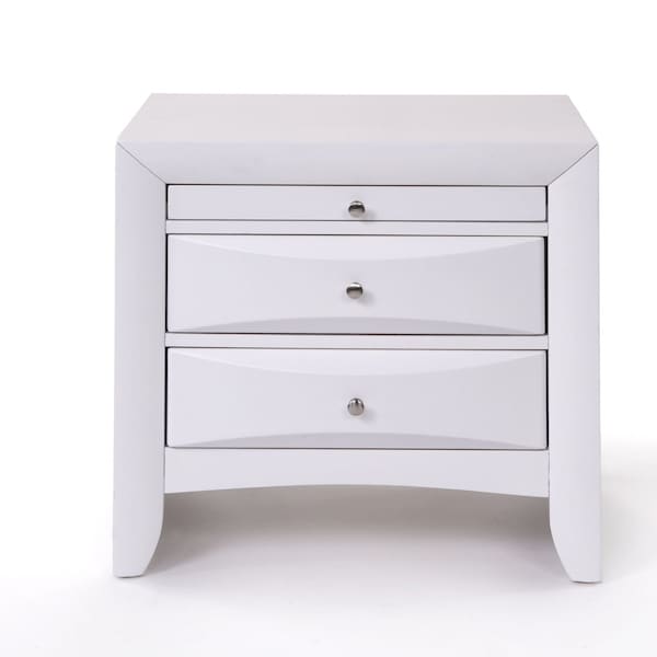 Homeroots Elegant White 3 Drawer Nightstand 285871 - main