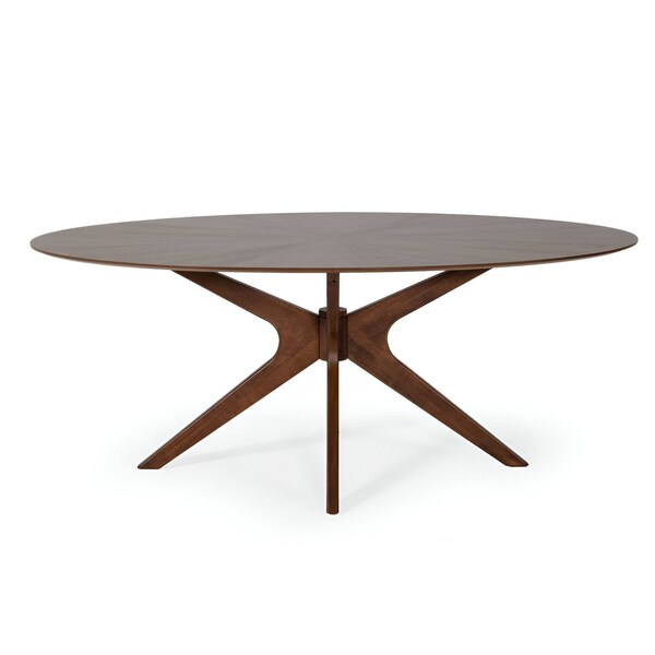 Homeroots 75" Brown Oval Solid Manufactured Wood Pedestal Base Dining Table 486013 - main