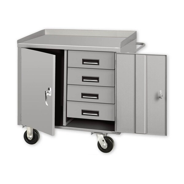 Pucel Mobile Cabinet Bench, 4 Drawer, Semi Steel Casters, 36 in W x 34 in H x 26 in D, Gray PC-36S-1424-4 - main