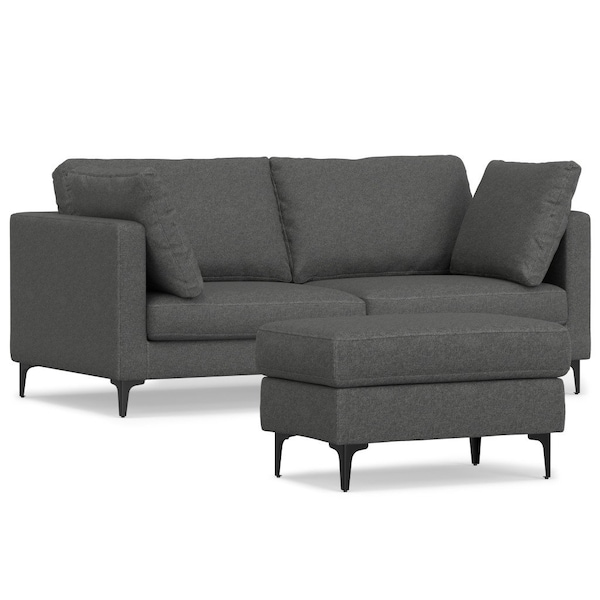 Homeroots 76" Gray Fabric Sofa With Ottoman With Black Legs 641074 - main