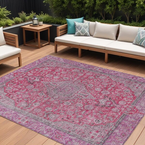 Homeroots 10' X 14' Pink And Lavender Medallion Washable Indoor Outdoor Area Rug 616291 - main