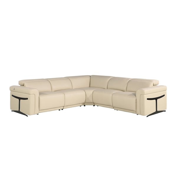 Homeroots Beige Italian Leather Modular L Shaped Five Piece Corner Sectional 534846 - main