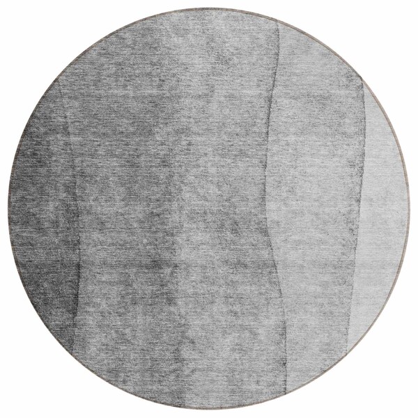 Homeroots 8' Gray Silver And Charcoal Round Ombre Washable Indoor Outdoor Area Rug 581806 - main