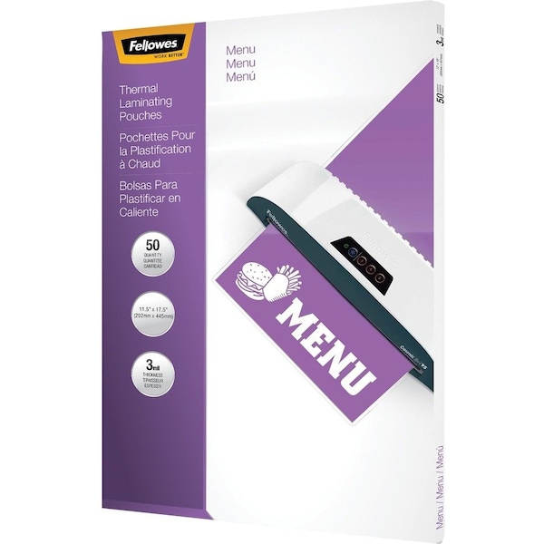 Fellowes LAMINATING POUCHES, 3 MIL, 12in X 18in, GLOSS CLEAR, 25PK 52011 - main