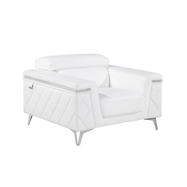 Homeroots 42" White And Silver Top Grain Leather Club Chair 534093 - main