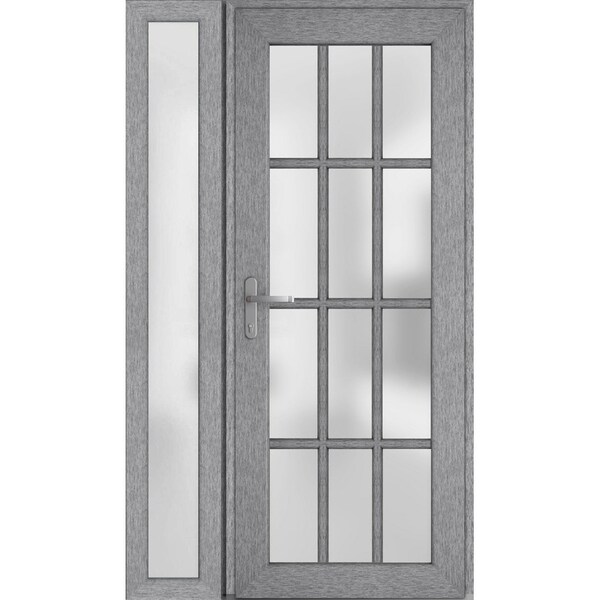 Vdomdoors Front Exterior Prehung FiberGlass Door Frosted Glass / Manux 8312 Grey Ash / Sidelight Exterior Win MANUX8312EXD-SS-W36+16 x H80-RH - main
