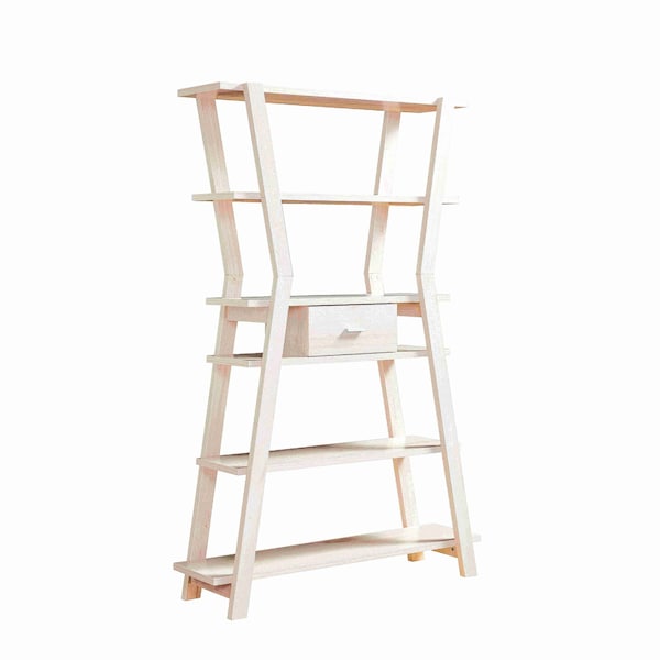 Homeroots 72" Cream Wood Six Tier Etagere Bookcase with A Drawer 630385 - main