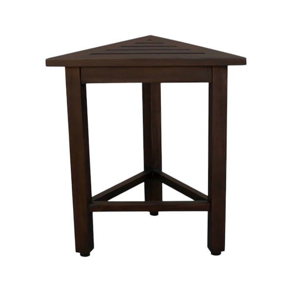 Homeroots 17" Dark Brown Teak Corner Shower Bench 383338 - main
