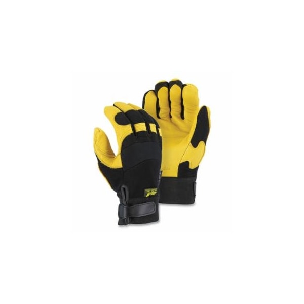 Golden Eagle Winter Lined Deerskin Mechanics Gloves, Deerskin/Neoprene/Spandex, 9/Medium, Black/Yellow, 12PK 472-2150H/9 - main