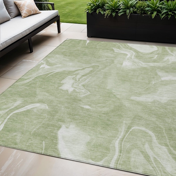 Homeroots 5' X 8' Artichoke Green Fern Green And Ivory Abstract Washable Indoor Outdoor Area Rug 587459 - main