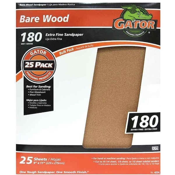 Gator 3273 Sanding Sheet, 11 in L, 9 in W, 180 Grit, Garnet Abrasive 4224 - main