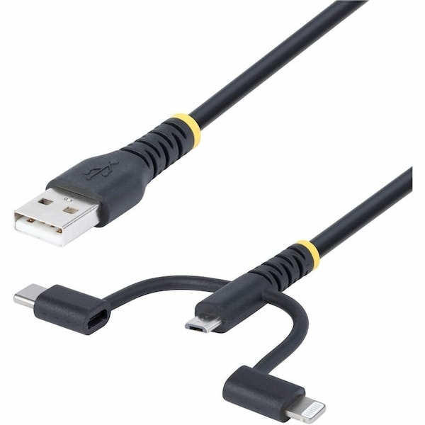 Startech.Com 3.3FT (1M) RUGGED USB MULTI CHARGING CABLE, USB TO LIGHTNING/MICRO-USB/TYPE-C, A RLTCUB1MBK - main