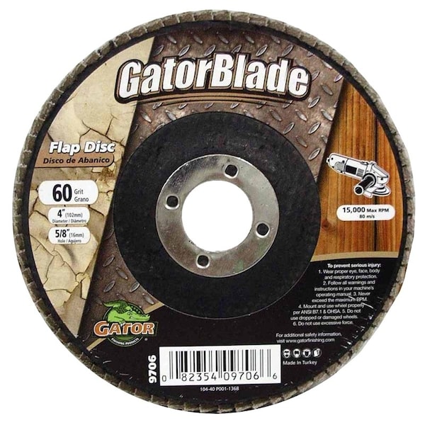 Gatorblade Flap Disc, 4 in Dia, 58 in Arbor, 60 Grit, Zirconium Oxide Abrasive 9706 - main