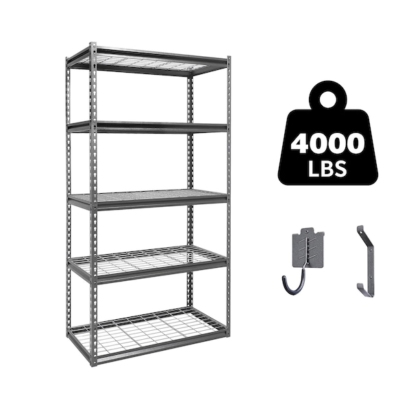 Shuntong Atlas 5-Tier 36 in.W x 18 in.D x 72 in.H Heavy Duty Storage Shelving Load 4000 Lbs, Hammertone B-ATLAS361872-5H800 - main