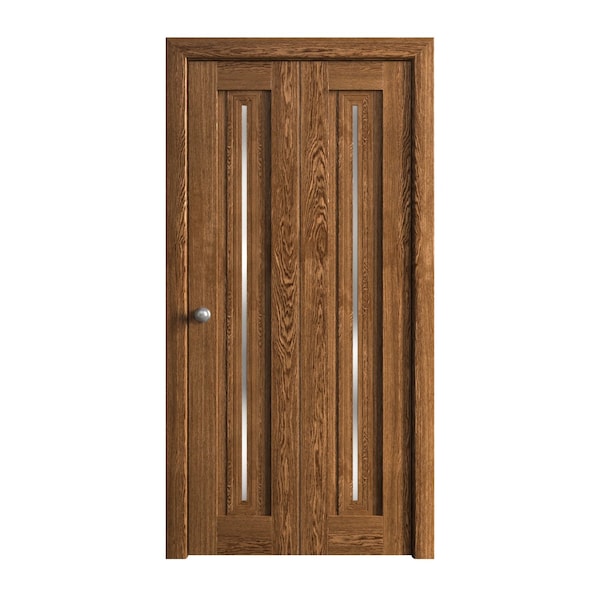 Sartodoors Sliding Closet Bi-fold Doors 48 x 96 inches, Ego 5014 Cognac Oak Veneer, Sturdy Tracks Moldings Tr EGO5014BF-DKO-48x96 (2* 24x96) - main