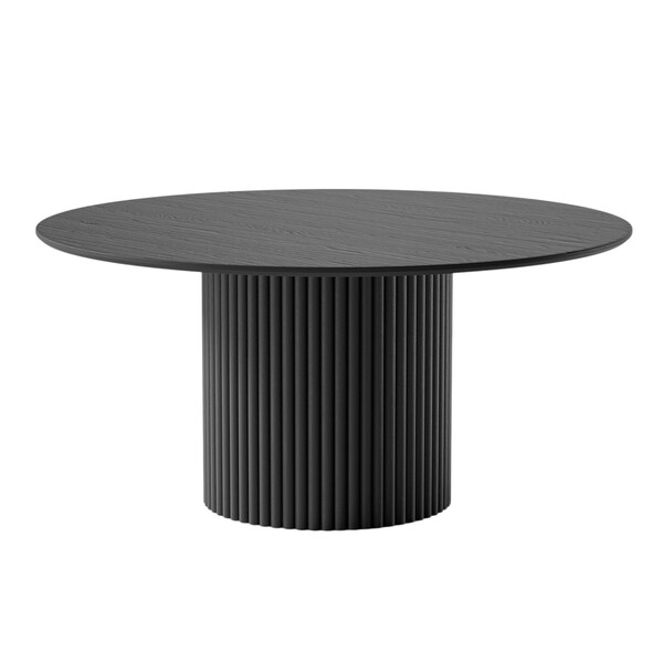 Homeroots 60" Black Wood Pedestal Base Round Top Dining Table 713567 - main