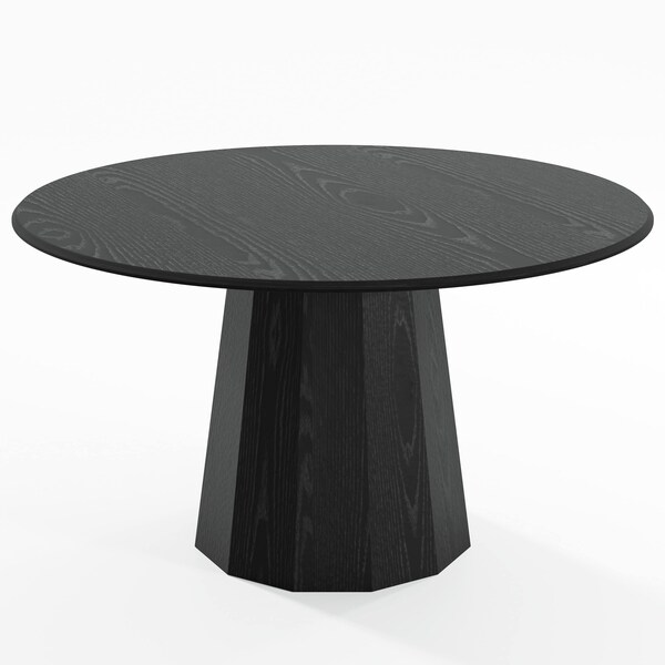 Homeroots 52" Black Solid Wood Pedestal Base Round Top Dining Table 721065 - main