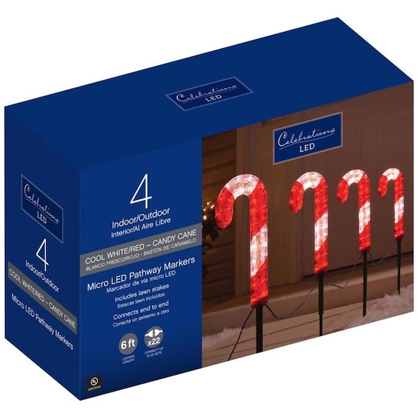 Celebrations Blue LED Red/White Cane Candy 12 in. Pathway Decor 23174-71 - main