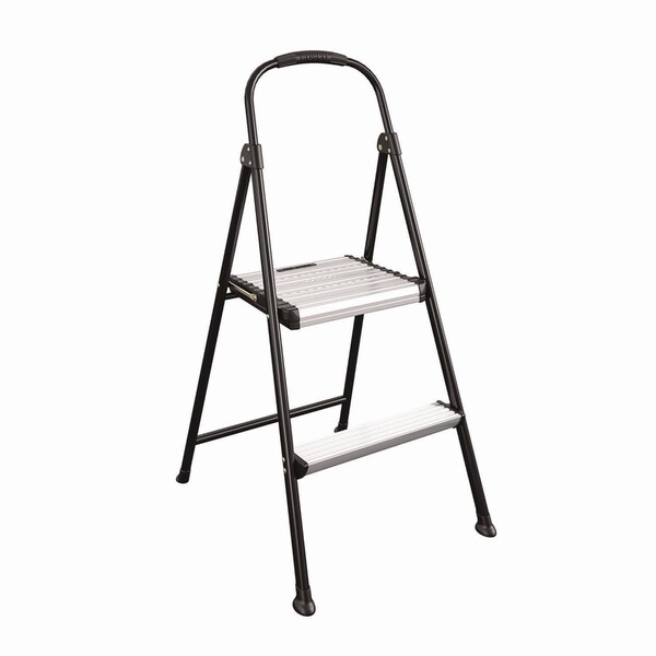 Cosco Two-Step Stepstool, 250 lb Capacity, 19in Working Height, 22.5in Spread, Black/Silver 11325ABK1E - main
