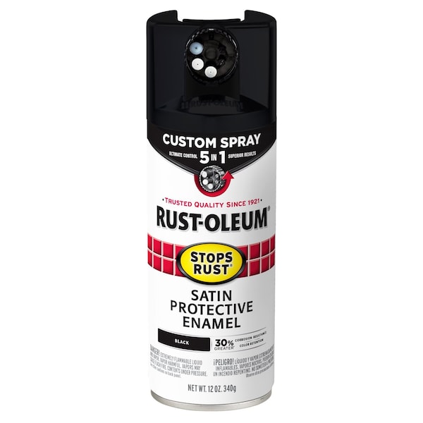 Rust-Oleum Rust Preventative Spray Paint, Black, Satin, Solvent, 12 Oz 376869 - main