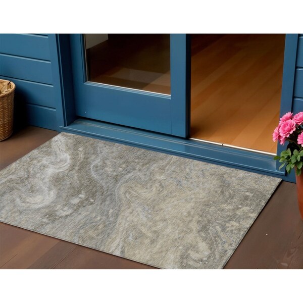 Homeroots 3' X 5' Taupe Beige And Ivory Abstract Washable Indoor Outdoor Area Rug 577835 - main
