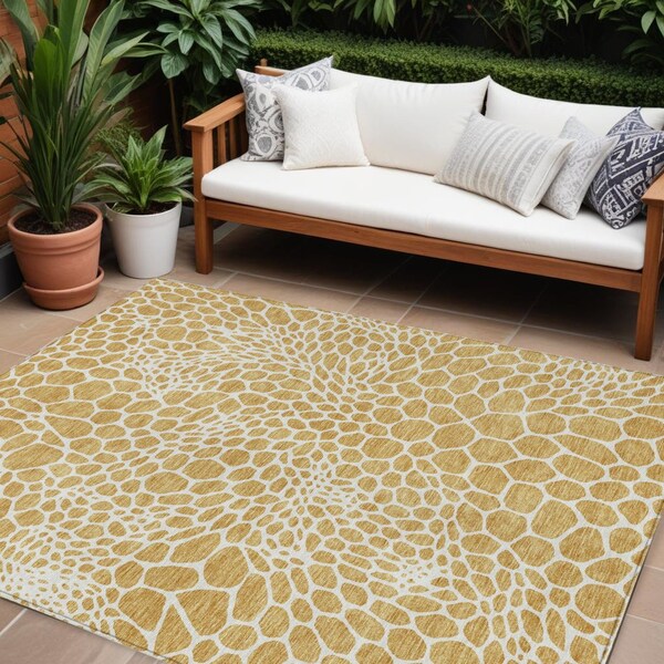Homeroots 9' X 12' Gold And Ivory Geometric Washable Indoor Outdoor Area Rug 595071 - main