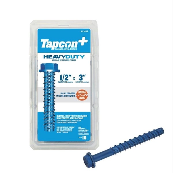 Tapcon+ Heavy-Duty Anchor, 1/2 in Dia, 3 in L, Steel, 10PK 11447 - main