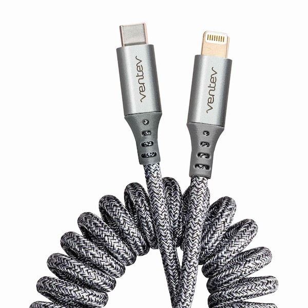 Ventev Chargesync Helix Coiled USB C to Apple Lightning Cable 3ft, Gray HC3-GRY252382 - main