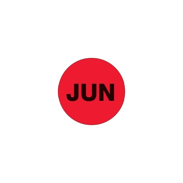 Bubblefast 1'' Circle - ''JUN'' Fluorescent Red Months of the Year Labels BFDL6728 - main