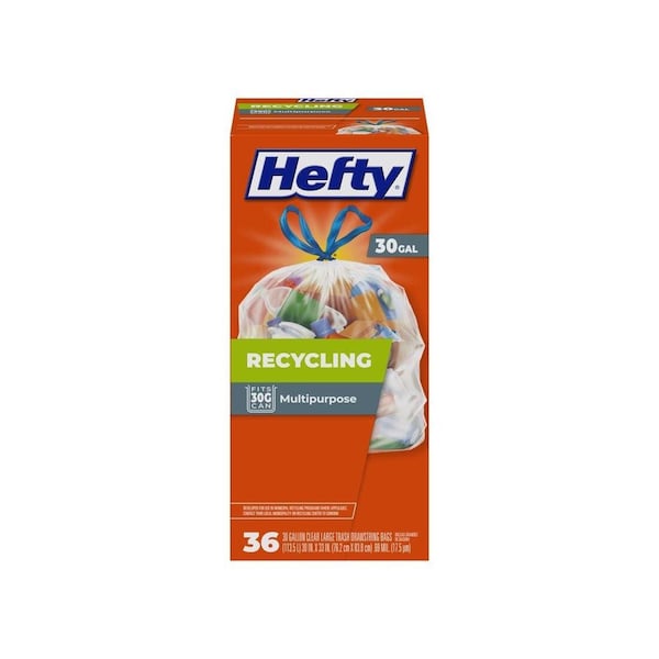 Hefty Trash Bags Recycling 30 gal Drawstring 36 pk 0.69 mil Clear 00E88662 - main