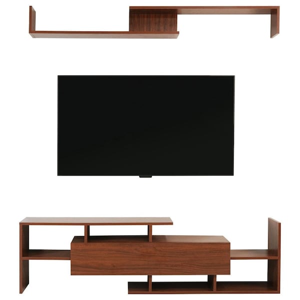 Leisuremod Surrey TV Stand with MDF Shelves and Bookcase, Walnut STS60NW - main