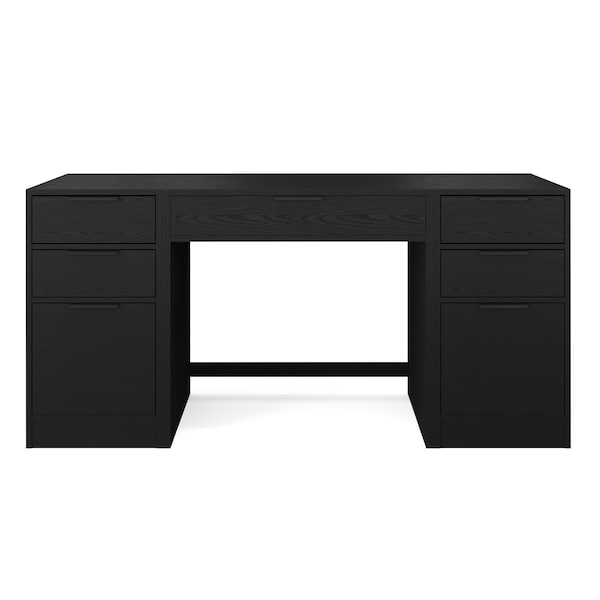 Martha Stewart Kayden Single-Drawer Desk w/Dual 3 Drawer File Cabinets in Black w/Oil Rubbed Bronze Hardware KHO-23042-TBFC2-BK-BK-MS - main