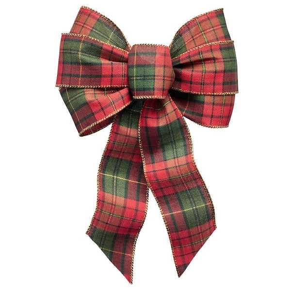 Holiday Trims Gift Bow, 812 x 14 in, Hand Tied Design, Cloth, BlackGreenGoldRed 6123 - main