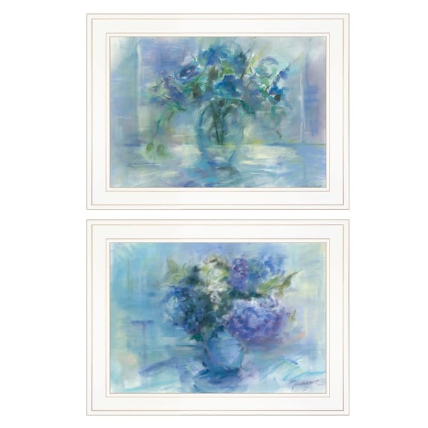 Homeroots Set Of Two Susies Blue Bouquet 1 White Framed Print Wall Art, 2PK 407271 - main