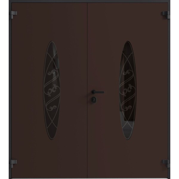 Vdomdoors Front Exterior Prehung Aluminum Double Doors Ronex1277 Brown Mirrored Clear Glass Entry Metal RONEX1277DEXD-BRW-W72xH80-LH-I - main