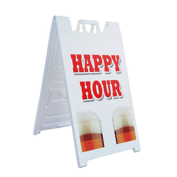 Signmission Happy Hour, A-Frame & 2 Decals Installed, Heavy-Duty Plastic Frame SBHD-D-2436-Happy Hour - main