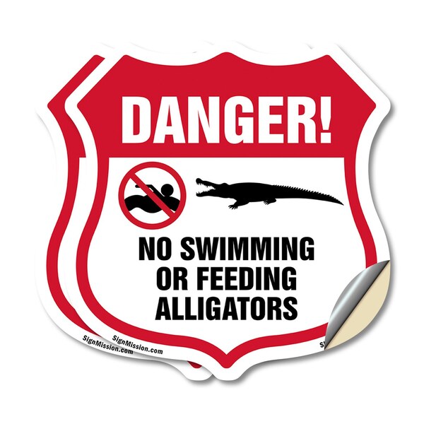 Signmission Alligator Warning Shield Sign Danger! No, 6 inch X 6 inch, Vinyl Decal, 2PK SHI-D-2PACK-6-356 - main