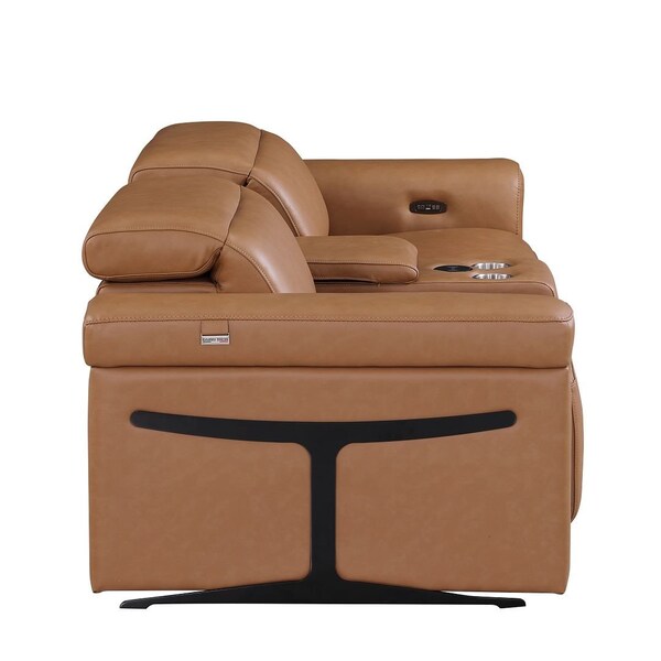Homeroots 86in Chestnut and Black Italian Leather Power Reclining Loveseat With Storage 720528 - main