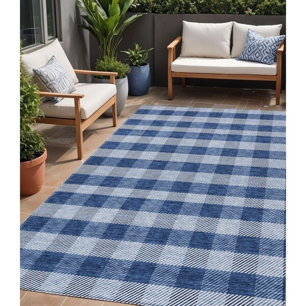 Homeroots 5' X 8' Navy Blue And Ivory Plaid Washable Indoor Outdoor Area Rug 595500 - main
