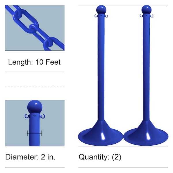 Mr. Chain Blue Light Duty Stanchion & Chain Kit (2-Pack) 71006-2 - main