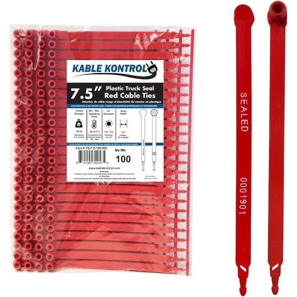 Kable Kontrol Truck Seals For Trailer Security, 7.5'' Inch, 100 pcs, Plastic, Red TS-7.5-100-RD - main