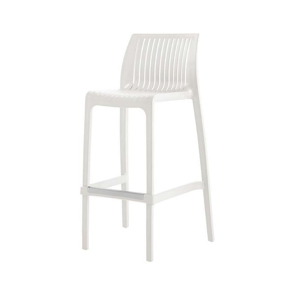 Homeroots Set of Four 30" White Heavy Duty Plastic Low Back Outdoor Bar Height Chairs 565354 - main
