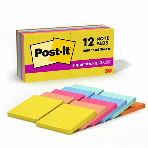 Post-It Super Sticky Notes, Summer Joy Collection, 3in. x 3in., Plain, 12PK 654-12SSJOY - main