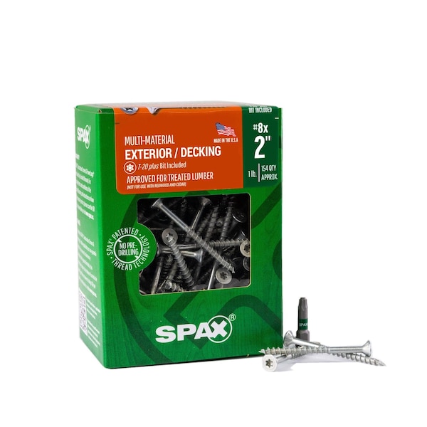Spax #8 x 2 in Exterior Wood Deck Screws Construction Flat Head T-Star Plus, 154PK 4191670400504 - main